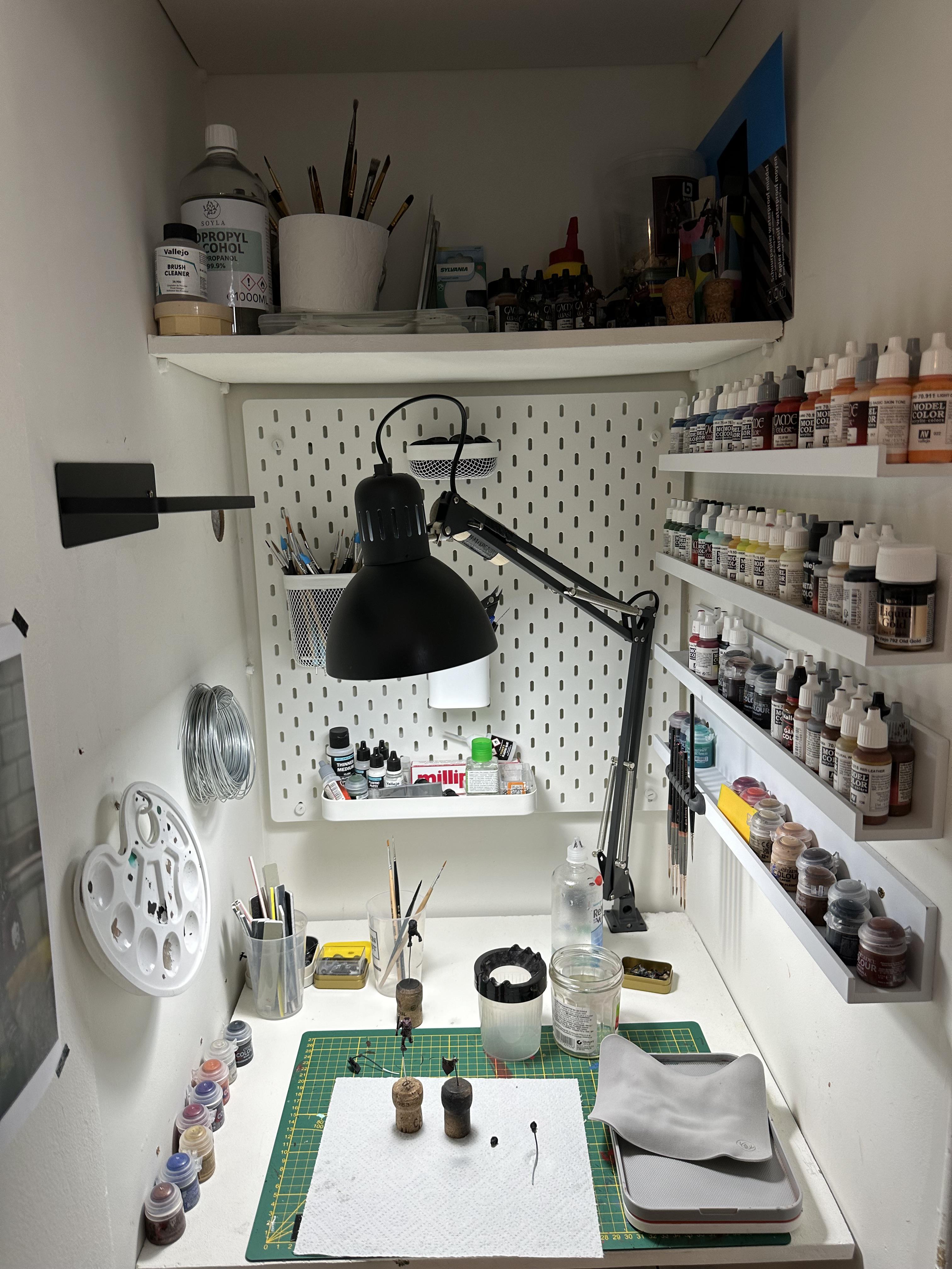 The developer's miniature painting workspace